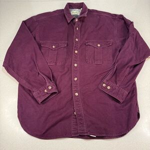 Vintage Eddie Bauer Men’s Chamois Flannel Button-Up Shirt - Maroon - Size XL